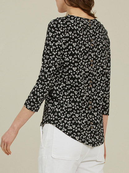 EX Fat Face Black Floral Modal Blend Button Back Breeze Top 8, 12, 18 RRP £29.50