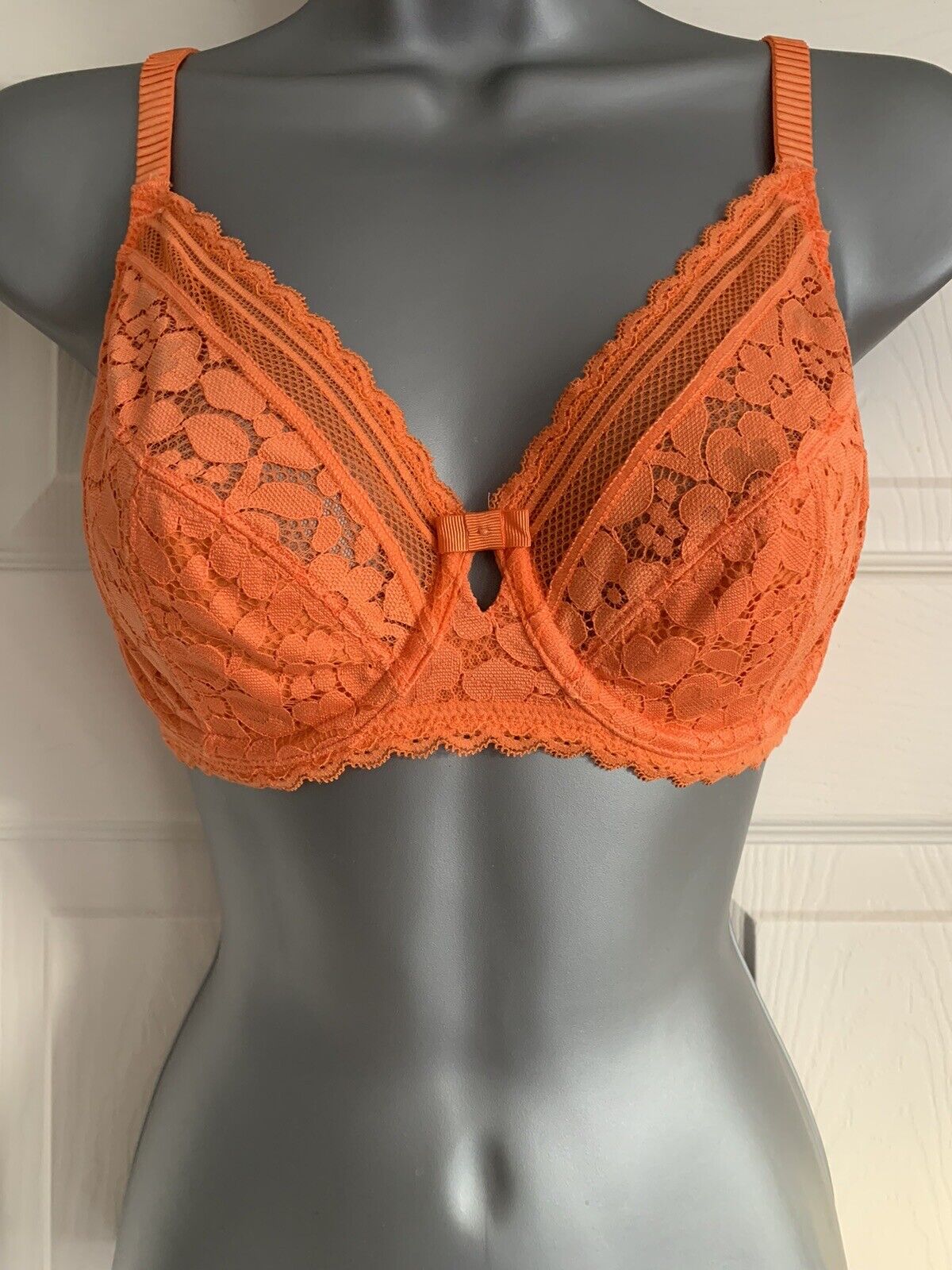 EX M*S Orange Cotton &amp; Lace Underwired Full Cup Bra 32-42 B-G