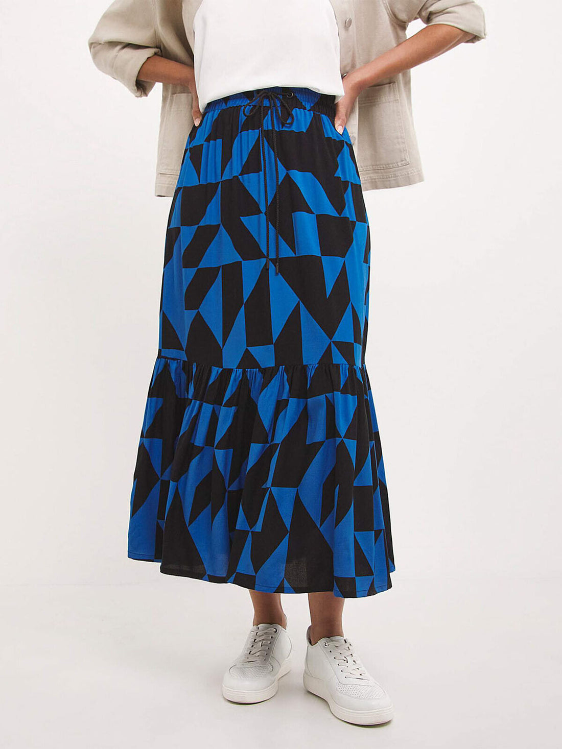 JD Williams Blue Printed Tiered Skirt Sizes 14, 18, 20, 22, 24, 26, 28, 30, 32