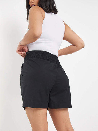 Simply Be Black Shirred Waist Poplin Shorts Sizes 16, 18, 20, 22, 24, 26, 28