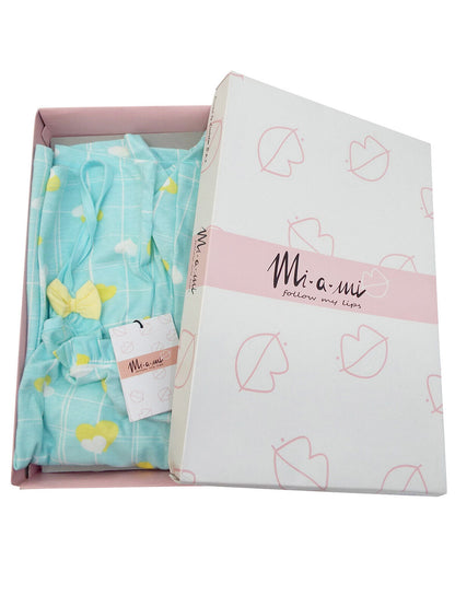 Italian Mi-a-mi Aqua Pure Cotton Heart Print Frill Trim Shorts Pyjama Set 12, 16