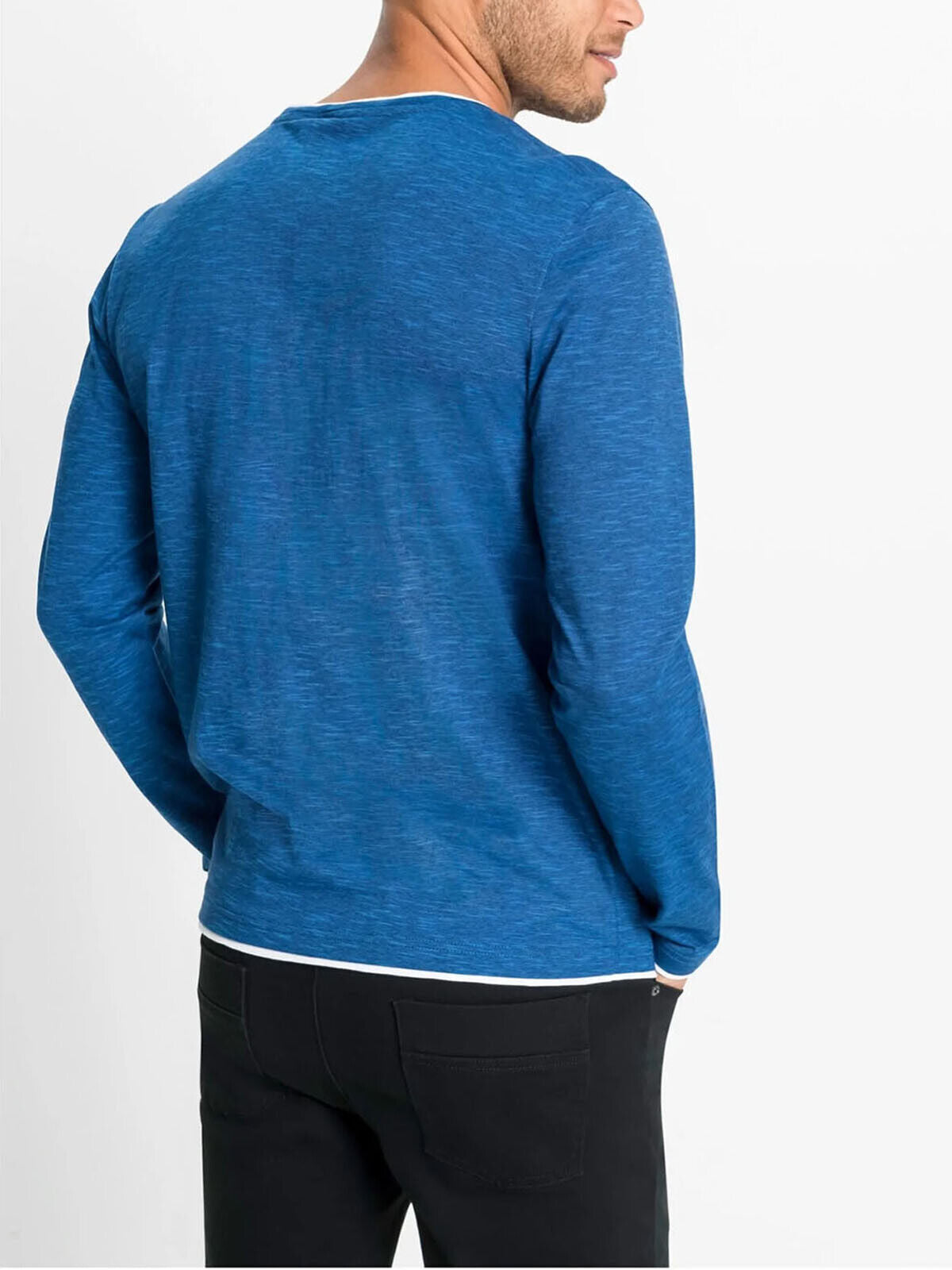 BPC Blue Mens Pure Cotton Henley Neck Long Sleeve T-Shirt Sizes L, XL, 2XL, 3XL
