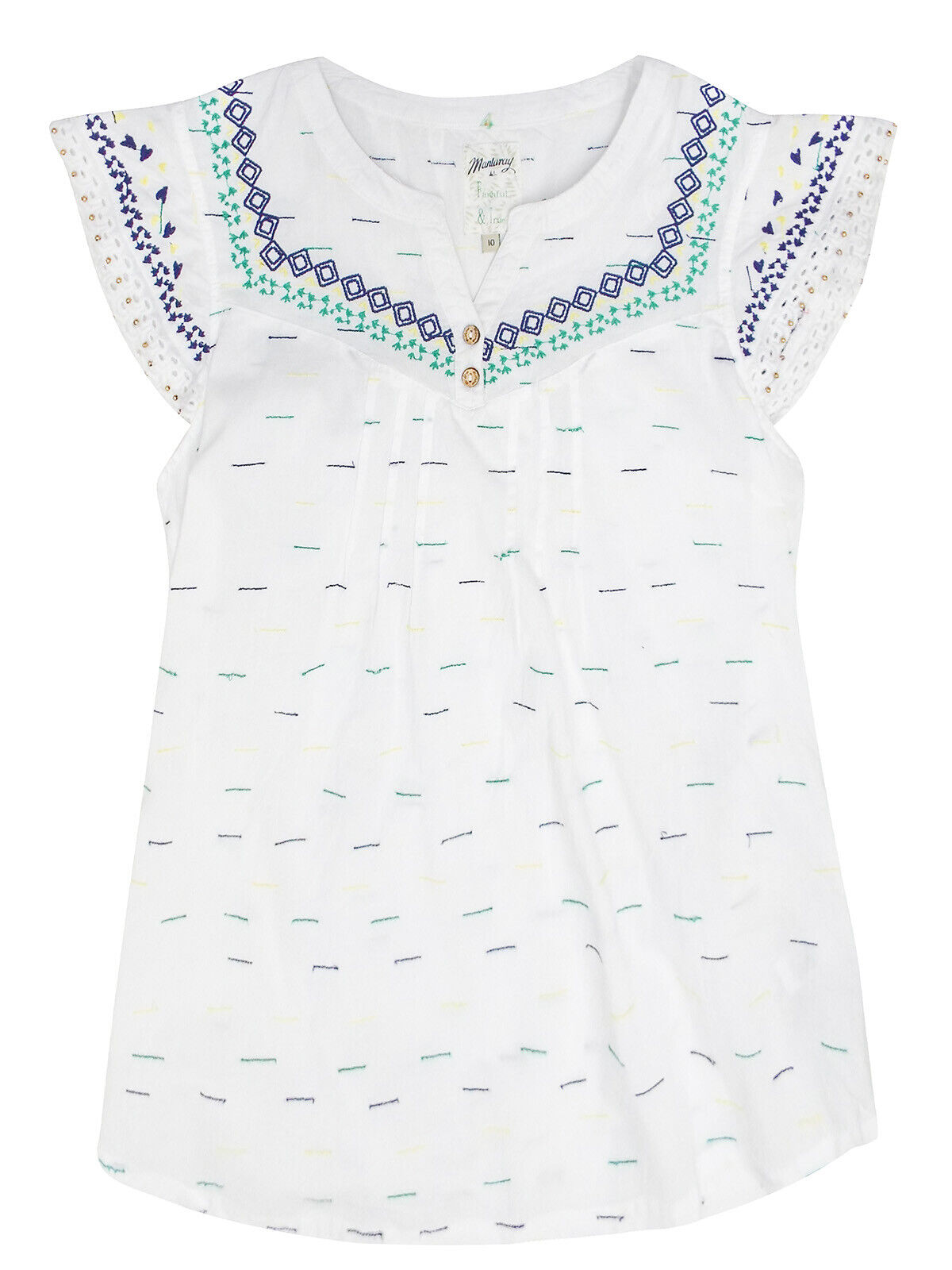 Mantaray White Pure Cotton Contrast Embroidered Top Sizes 10, 12, 14, 18, 20, 22