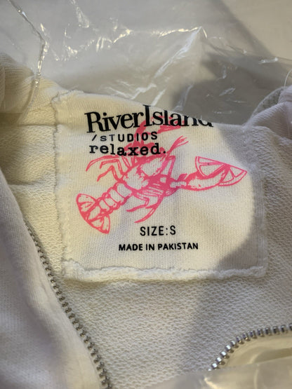 River Island Womens White Cotton Hooded Jacket in Size S RRP £262