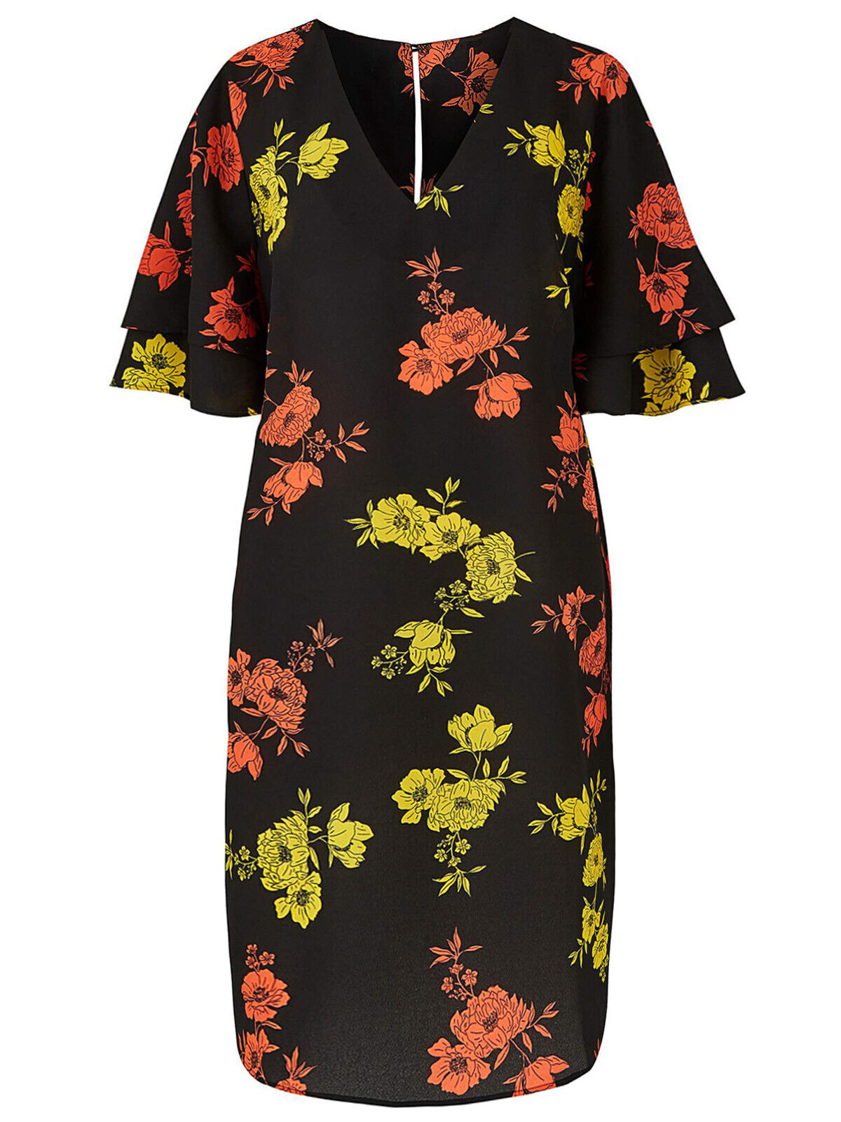 New Capsule Black Floral Print Ruffle Sleeve Dress in Sizes 16, 20, 26