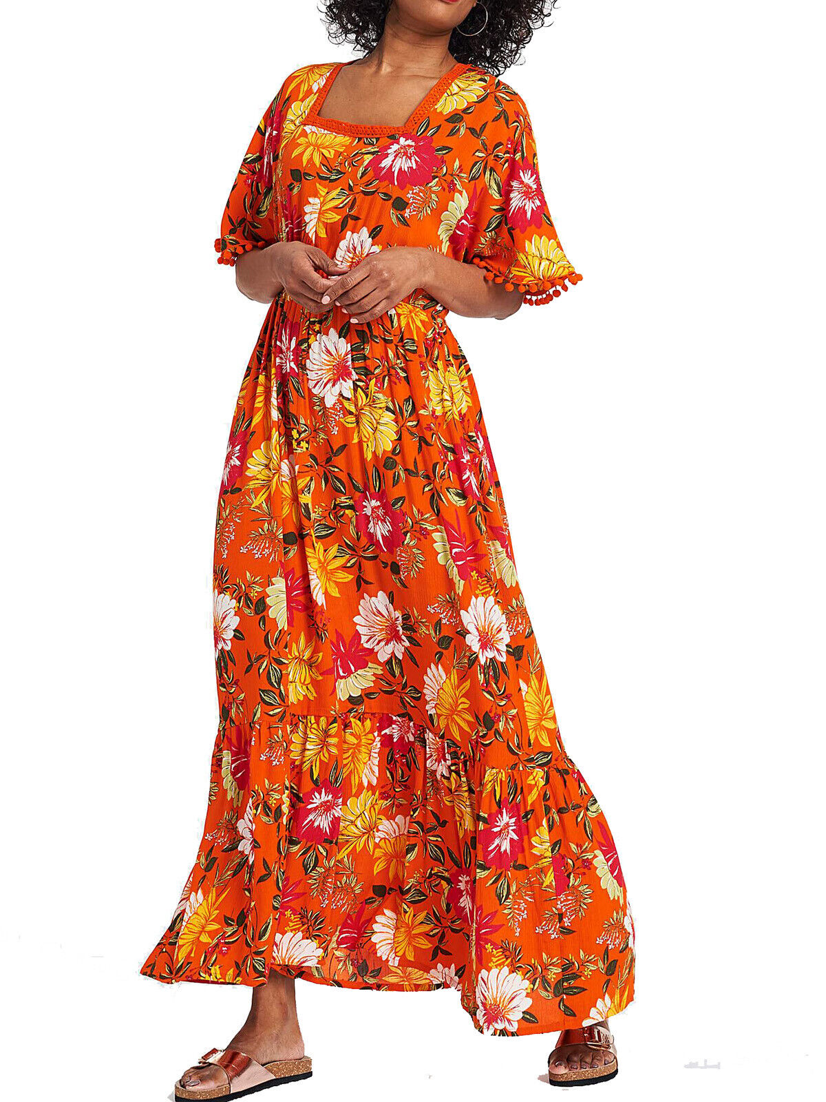 JD Williams Orange Floral Print Crinkle Maxi Dress 12, 14, 18, 24, 32 RRP £39