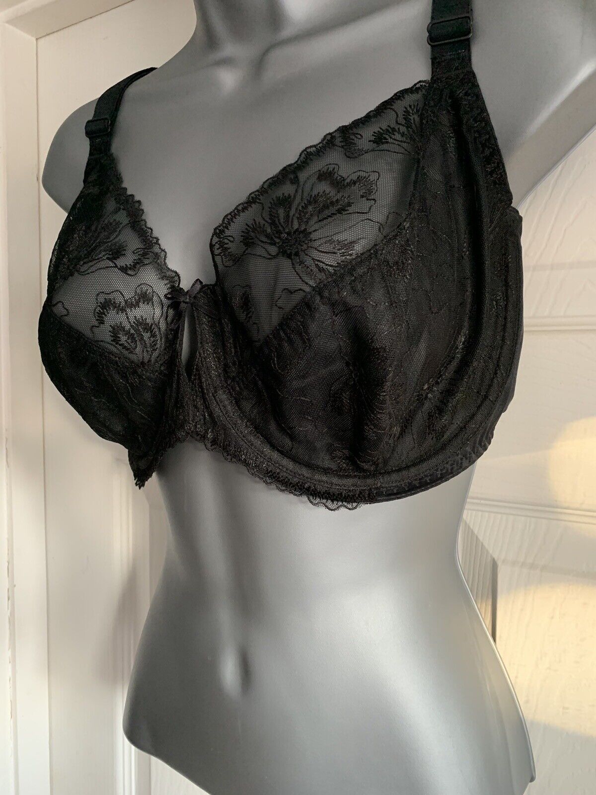 EX GEORGE Black Embroidered Under-Wired Full Cup Bra in Sizes 38F or 42DD