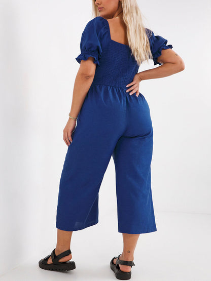 Simply Be Blue Linen Blend Shirred Culotte Jumpsuit 18 22 24 26 28 32 RRP£35