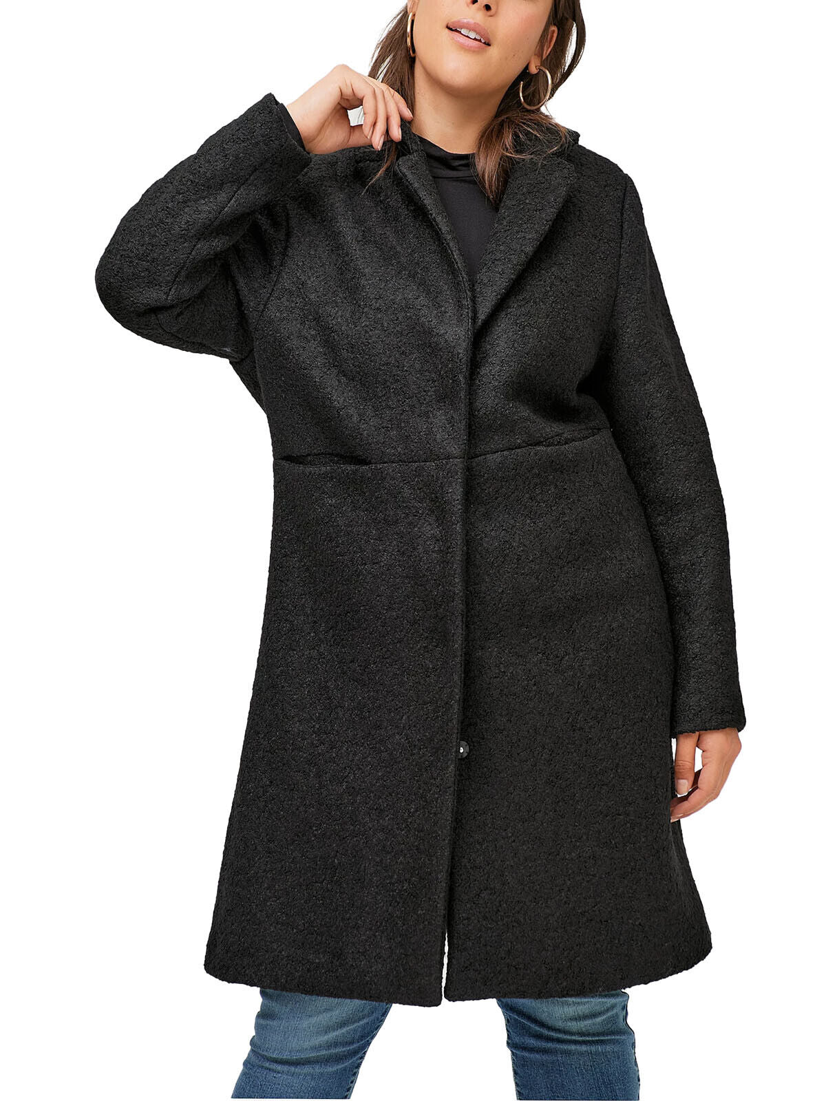 EX Ellos Black Cilla Wool Blend Coat in UK Sizes 18, 20, 22, 24, 26, 28, 30