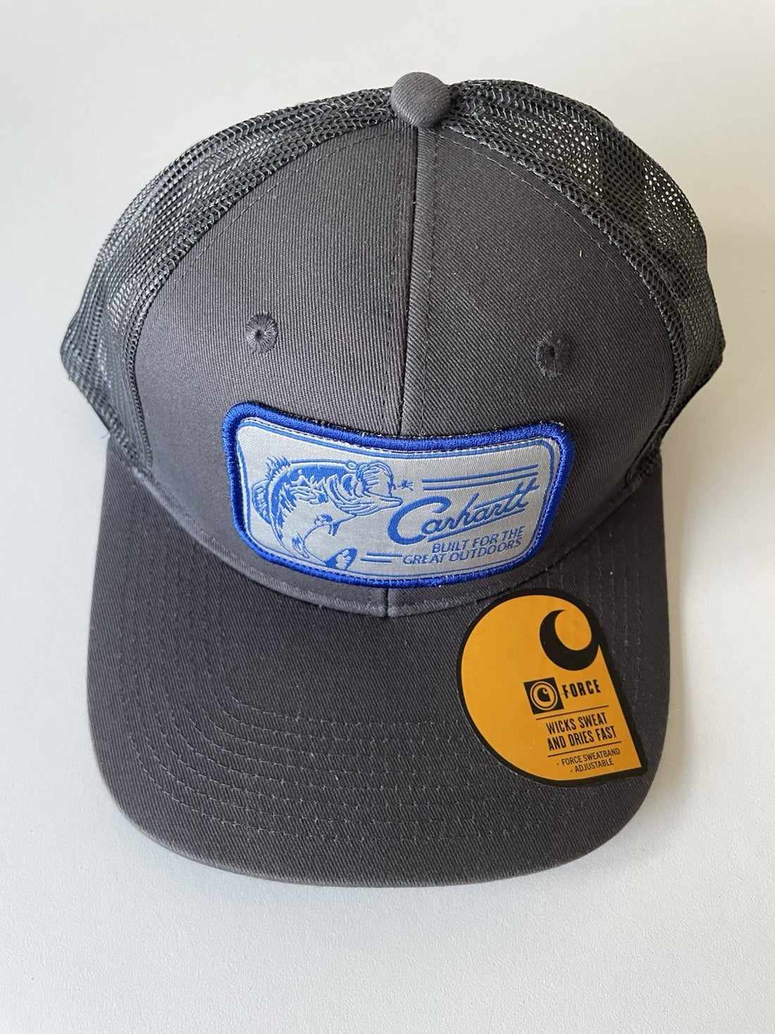 Carhartt Dark Grey Force Canvas Mesh Back Graphic Fish Logo Workwear Cap0