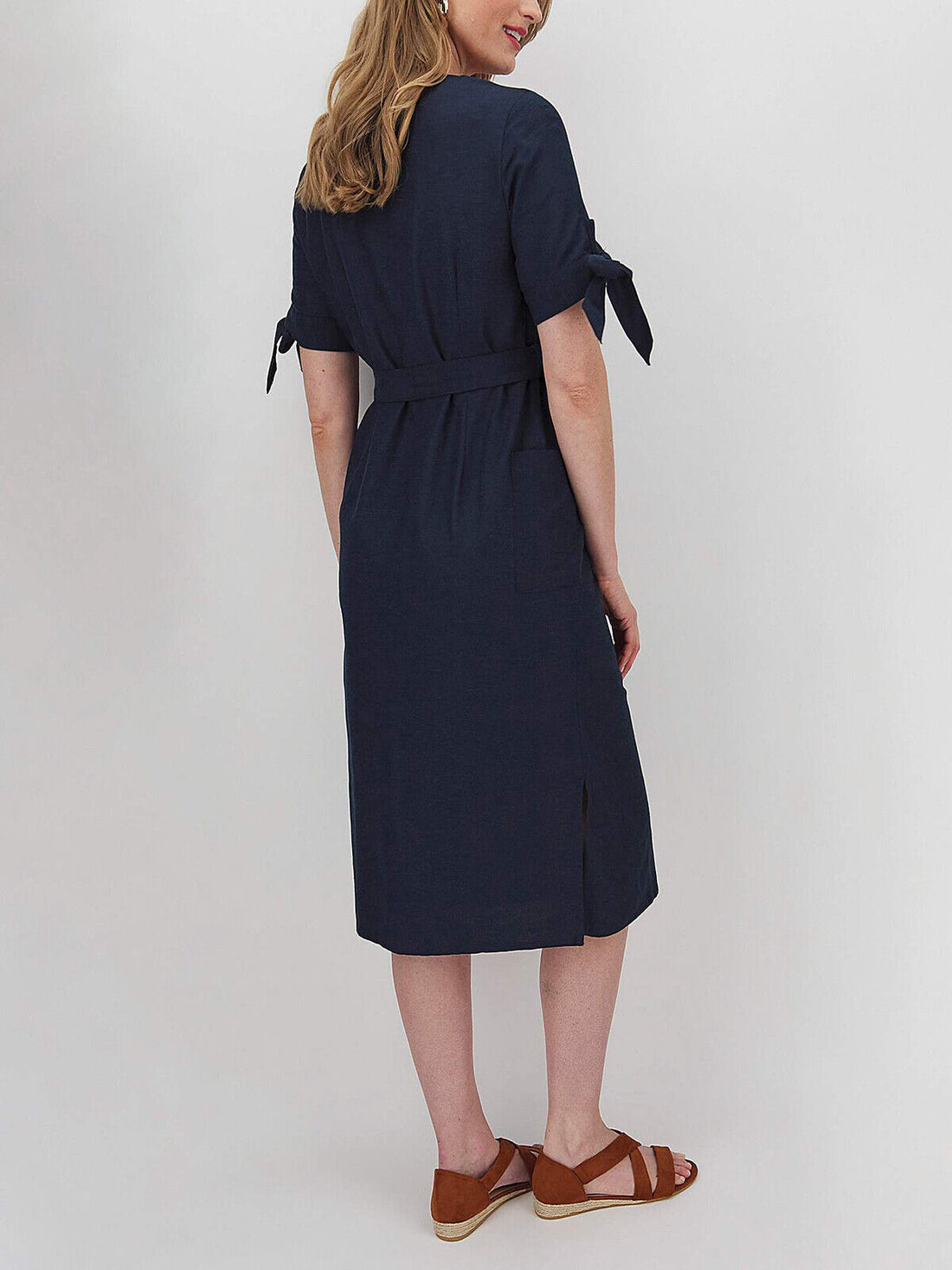 JD Williams Navy Linen Blend Button Through Midi Dress Sizes 24, 26, 32 NO BELT