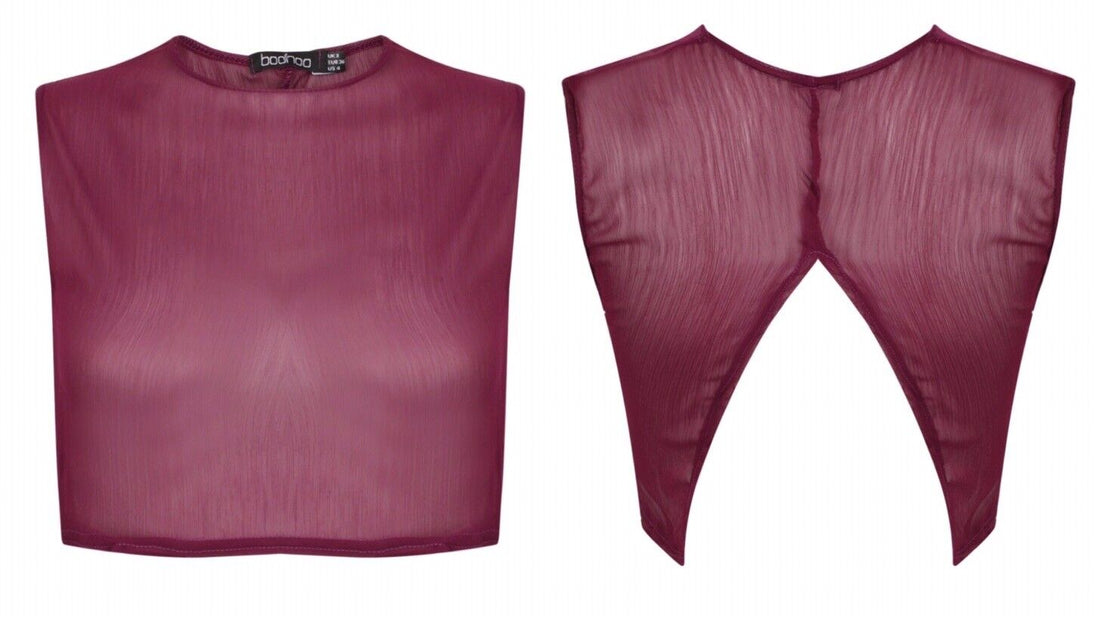 Ex Boohoo Purple Red Open Back Crop Camisole Tank Vest Rib Top Size 8 10 12 14