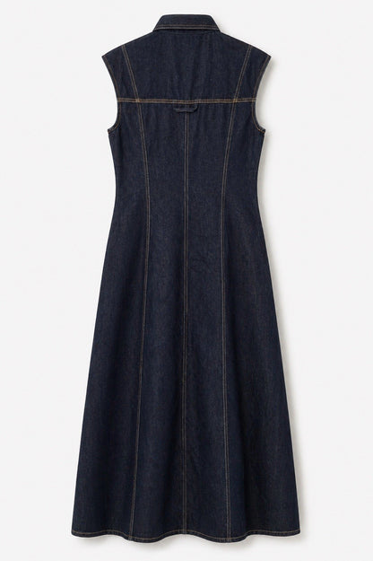 EX Zara Dark Indigo Denim Sleeveless Dress Size XS SEE MEASUREMENTS1