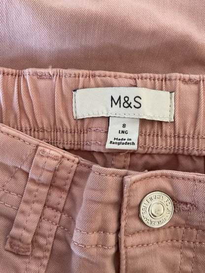 EX M*S Pink Cotton Blend Slim Ankle Grazer Joggers Chino Trousers Size 8 Long2