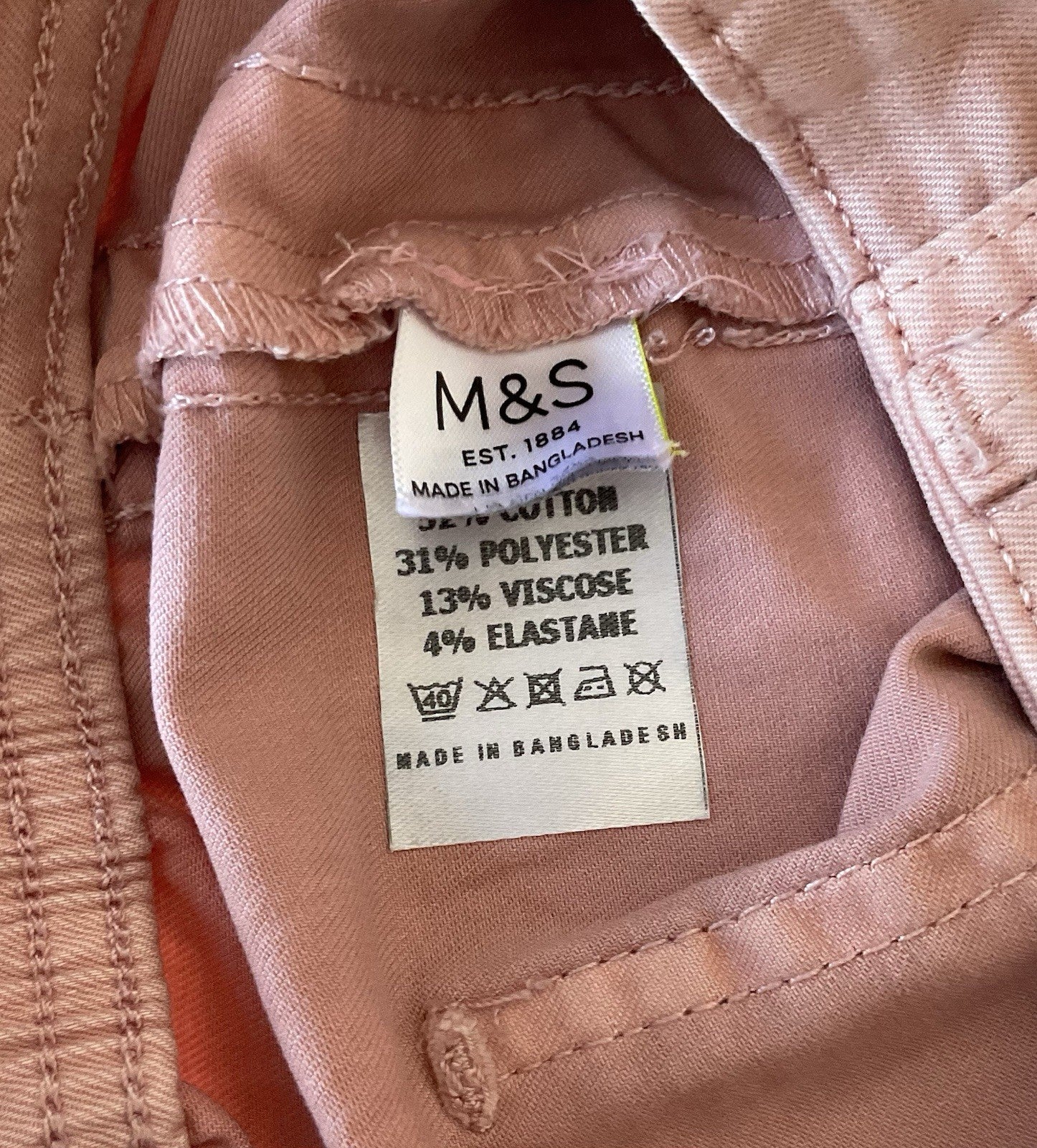 EX M*S Pink Cotton Blend Slim Ankle Grazer Joggers Chino Trousers Size 8 Long3