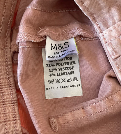 EX M*S Pink Cotton Blend Slim Ankle Grazer Joggers Chino Trousers Size 8 Long3