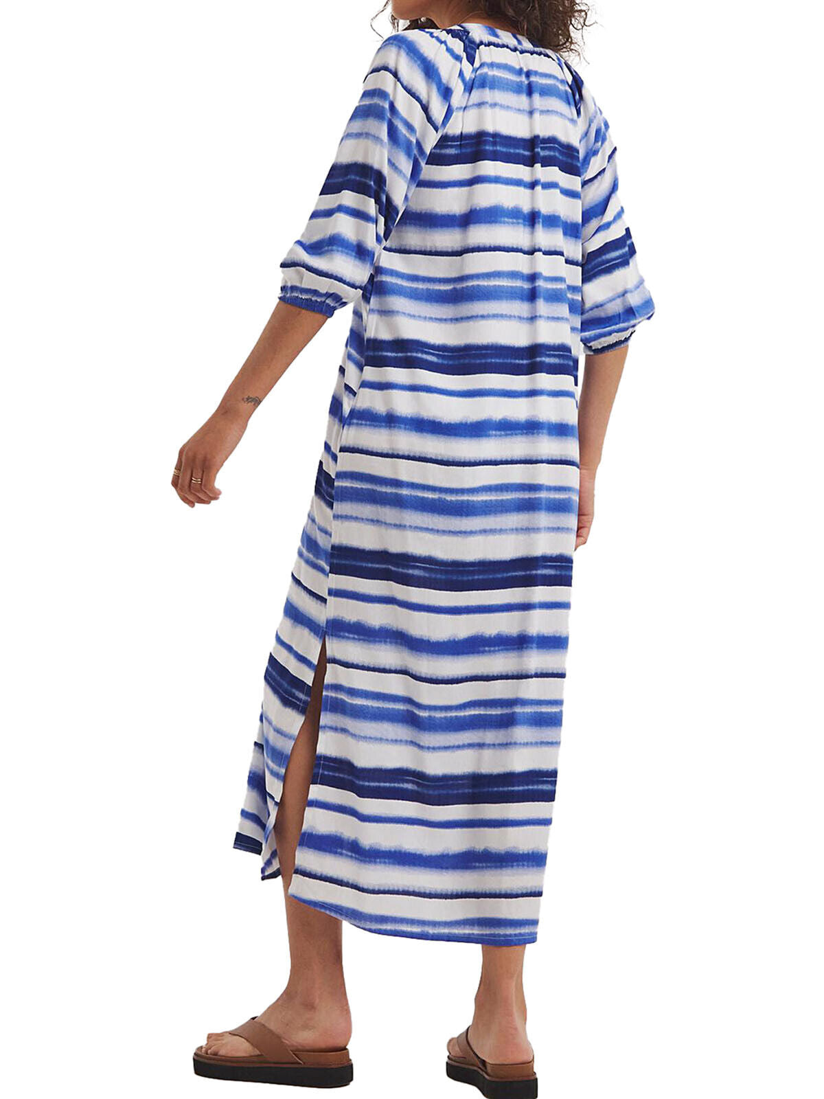 JD Willims Blue Tie Dye Button Through Side Slit Kaftan Dress