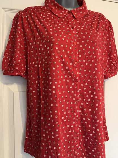 EX Seasalt Red Summer Ditsy Rudder Embrace Jersey Short Sleeve Shirt LARGE 12-28