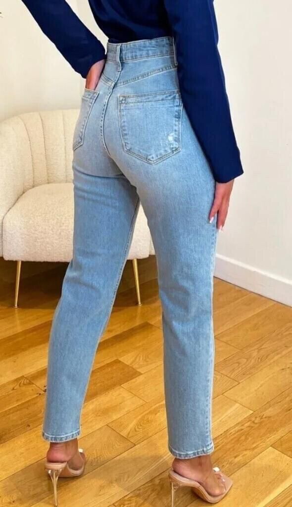 Ex Reiss High Waisted Slim Leg Distress Jeans Sizes 24-32 (UK 4-14) RRP £110