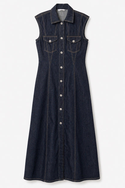 EX Zara Dark Indigo Denim Sleeveless Dress Size XS SEE MEASUREMENTS0