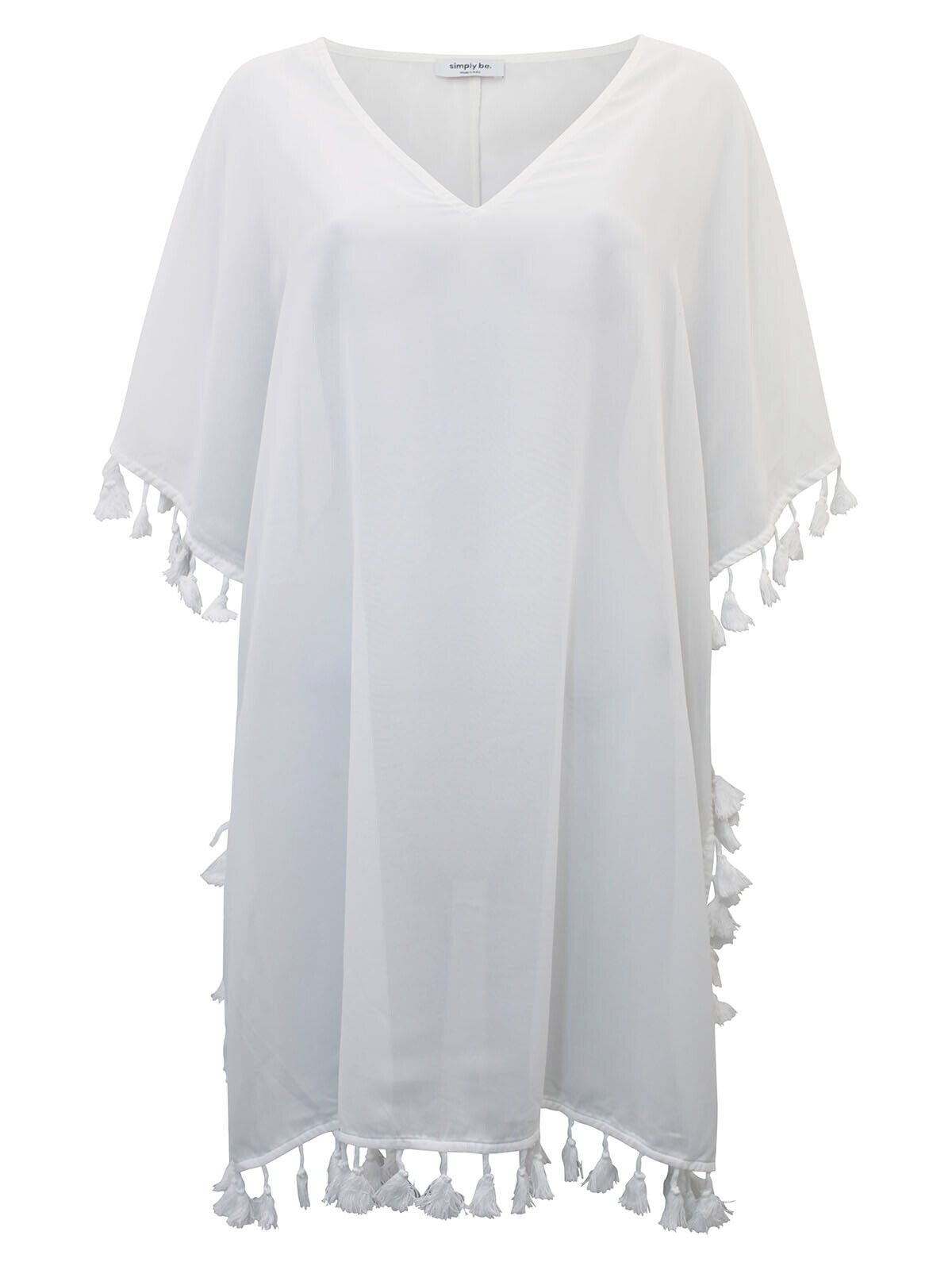 Simply Be White Tassel Trim SHEER Kaftan in Sizes 18, 22, 26, 28