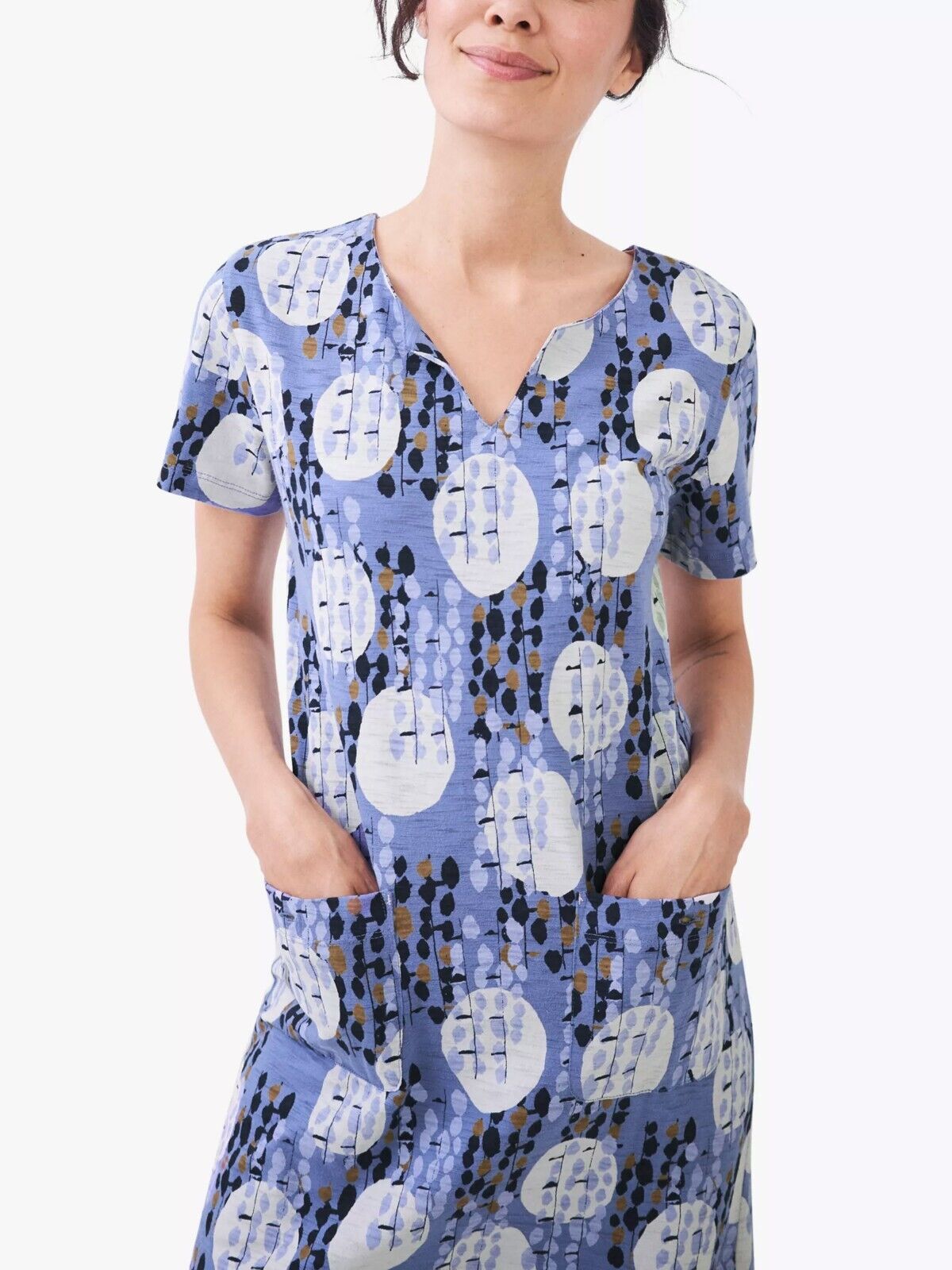 EX WHITE STUFF Blue Jenna Circles Print Jersey Dress Sizes 8 10 12 14 16 20 22