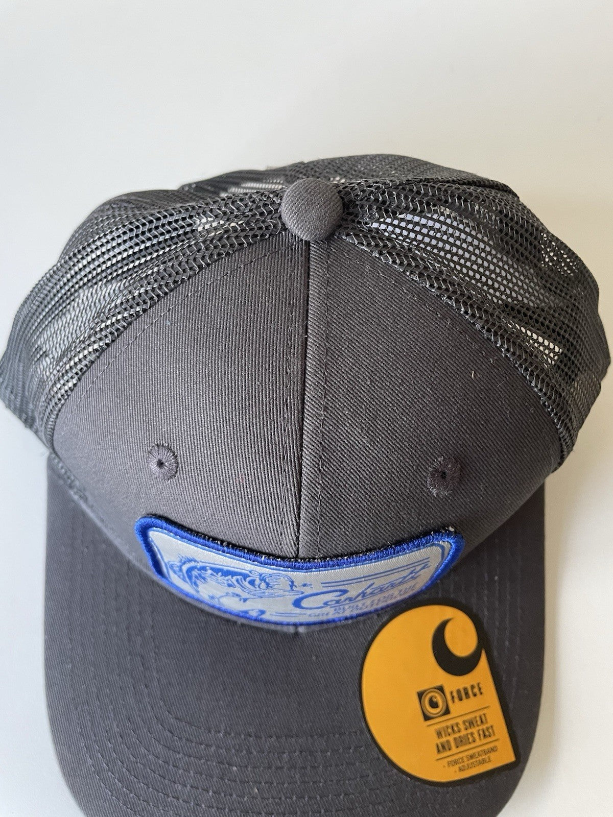 Carhartt Dark Grey Force Canvas Mesh Back Graphic Fish Logo Workwear Cap1
