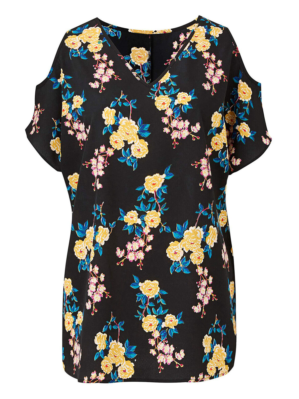 New Julipa Black Floral Print Cold Shoulder Blouse Top in Sizes 12 or 14