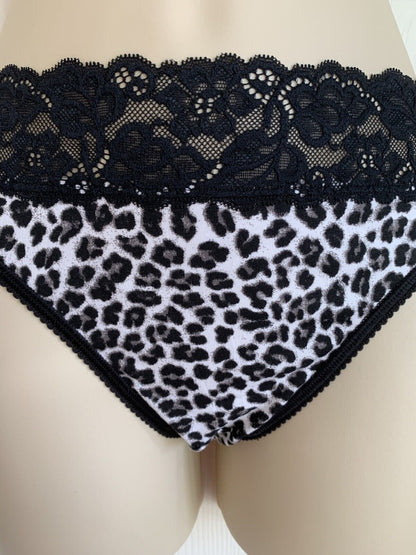 EX M*S Animal Print Cotton Rich Embroidery Lace Trim High Leg Knickers 10-22