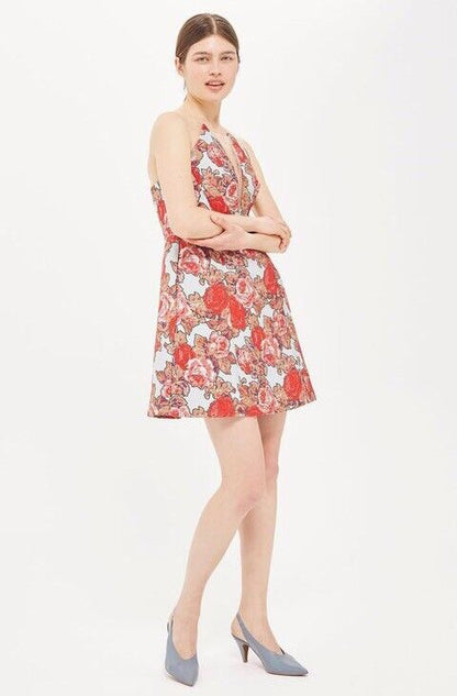 Topshop Jacquard Floral Rose Textured Illusion Mini Dress RRP £79 Sizes 6, 8, 10
