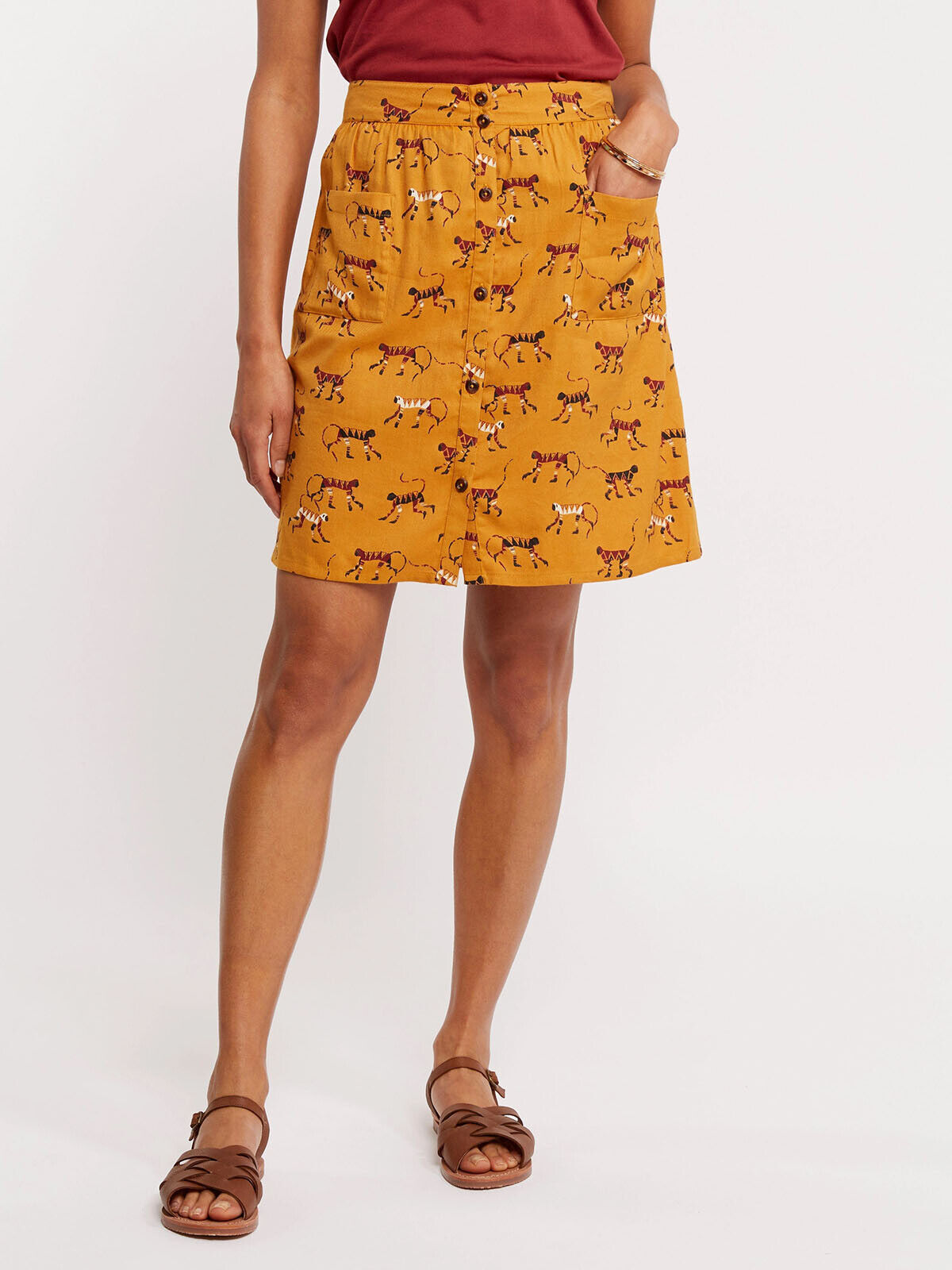 EX Fat Face Ochre Yellow Margo Geo Monkeys Pocket Skirt Sizes 8 or 18 RRP £35