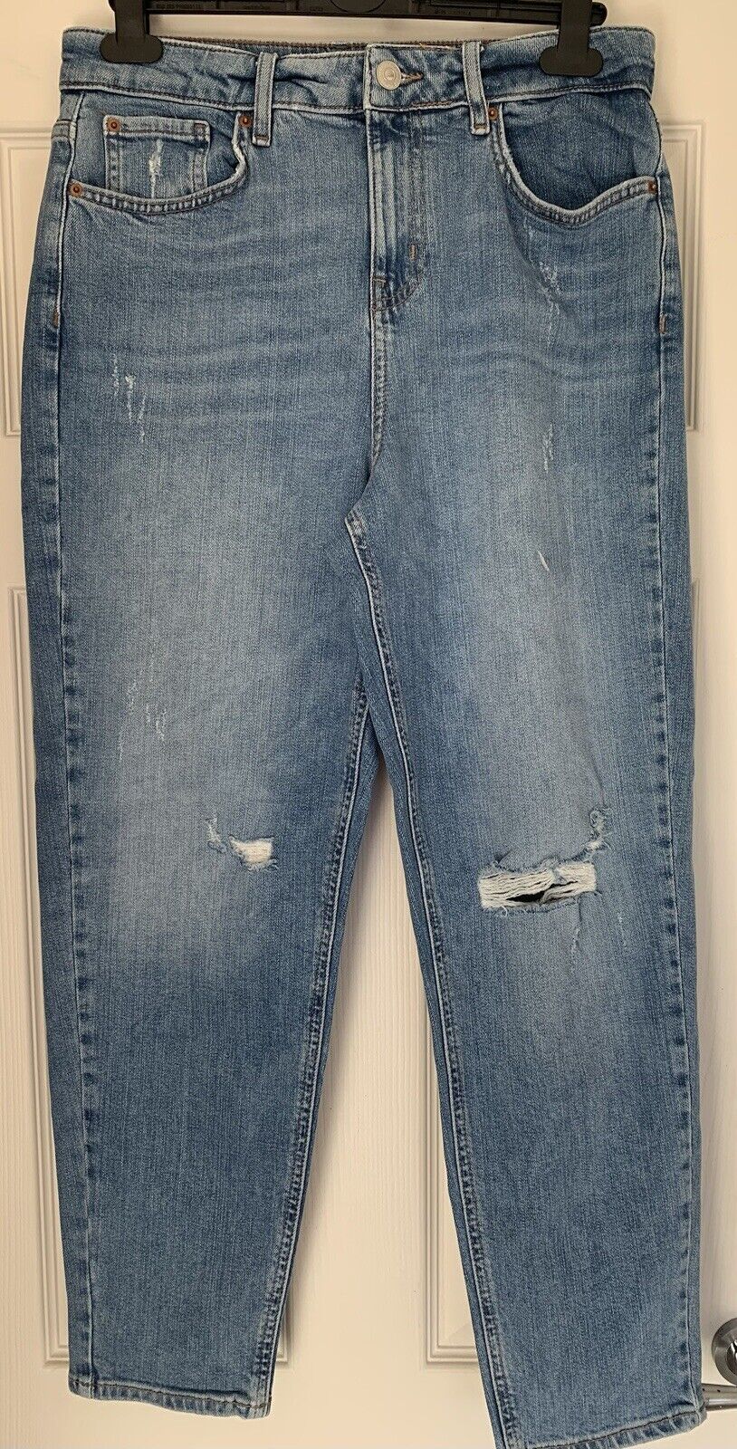 EX M*S Mom High Rise Ripped Distressed Medium Blue Jeans RRP £39.50 Sizes 12-24