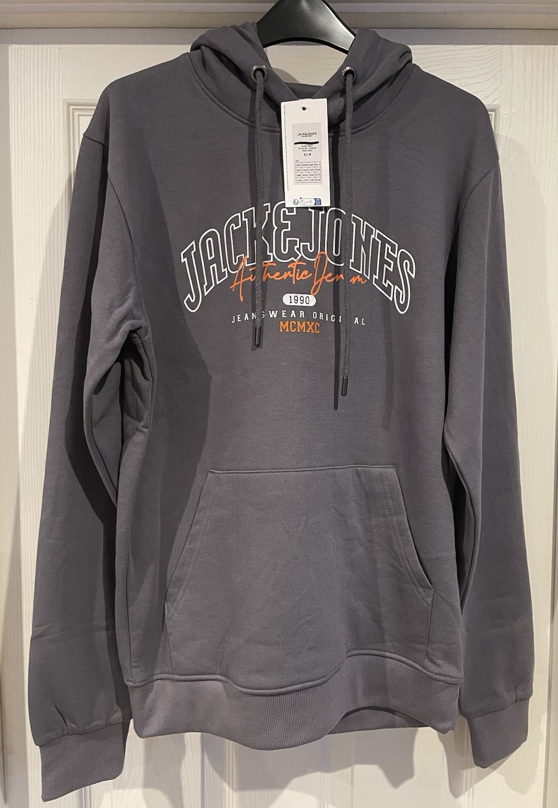 Jack &amp; Jones Mens Slate Grey Hooded Sweatshirt Hoodie Pullover Top Size M0