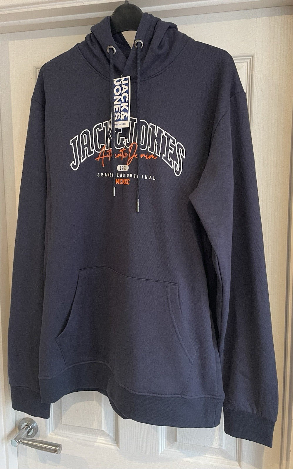 Jack &amp; Jones Mens Navy Hooded Sweatshirt Hoodie Pullover Top Size XL2