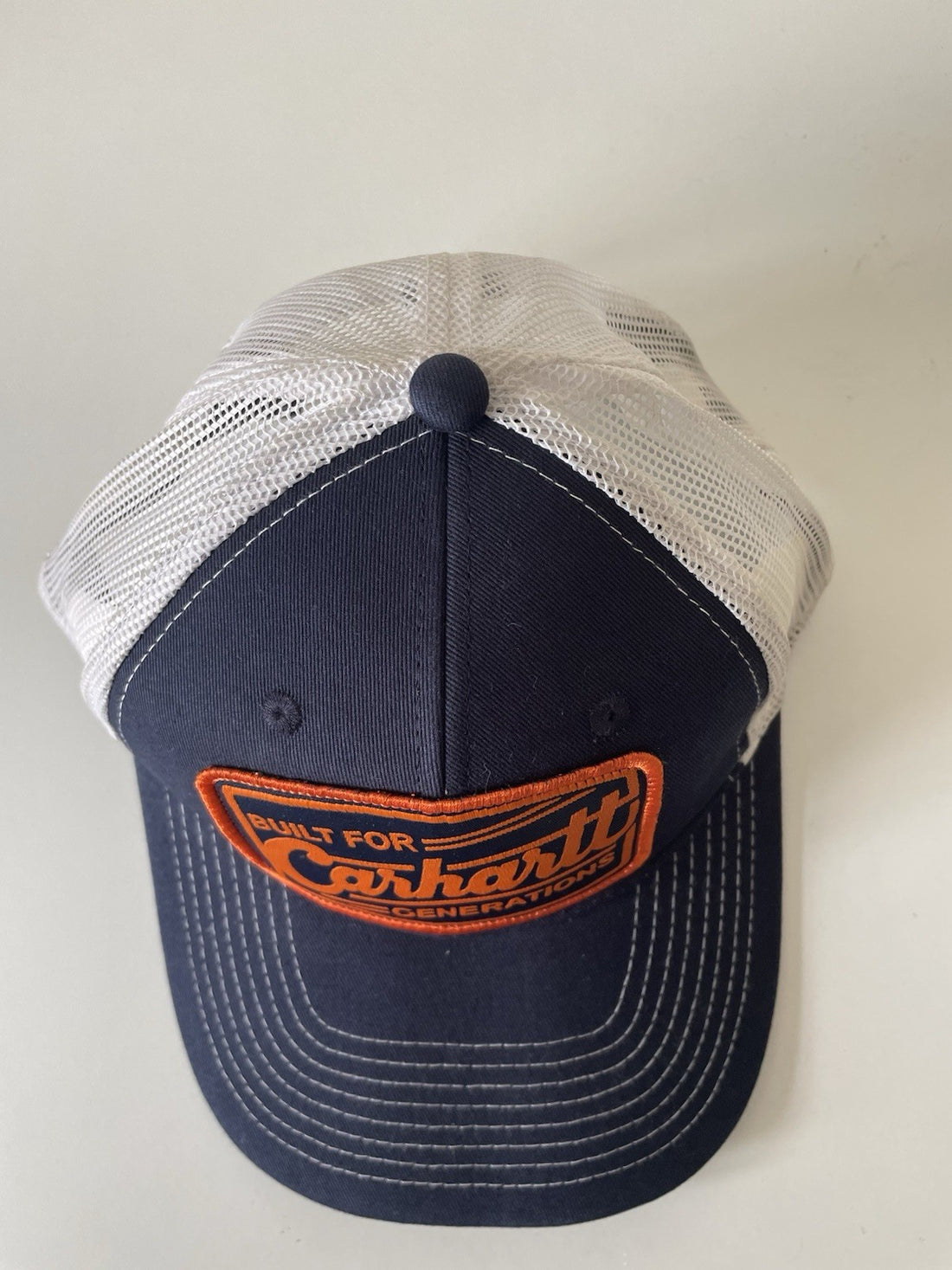 Carhartt Navy/White/Orange Canvas Mesh Back Outlast Patch Snapback Cap1