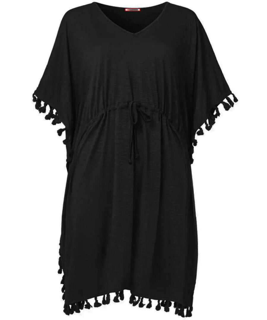 Joe Browns Black Jersey Tassel Trim Boho Beach Cover Up Size 8-18 S, M, L RRP£33