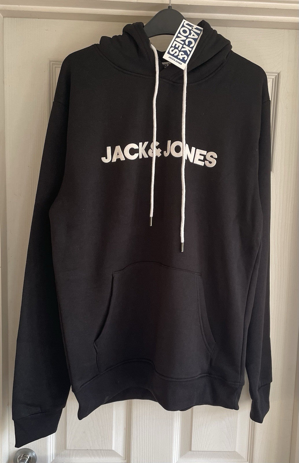Jack & Jones Mens Black Hooded Sweatshirt Hoodie Pullover Top Size L0