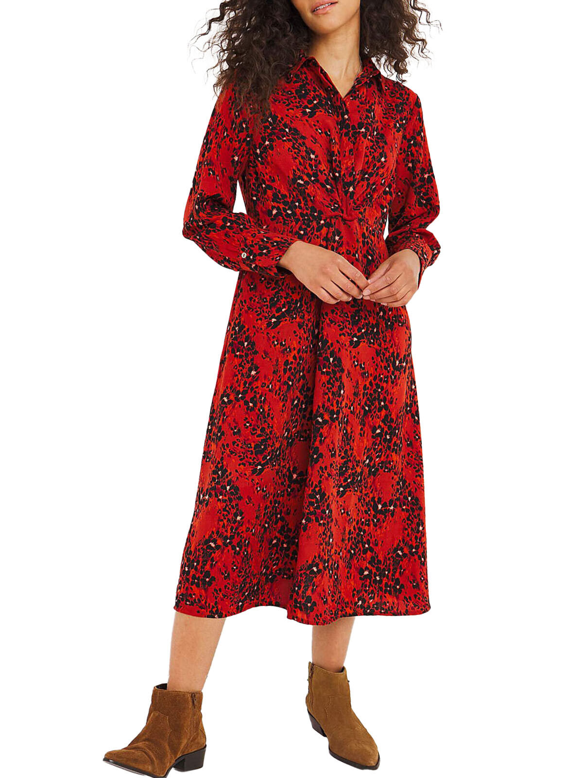 JD Williams Red Animal Print Twist Midi Shirt Dress in Sizes 16 or 18 RRP £41