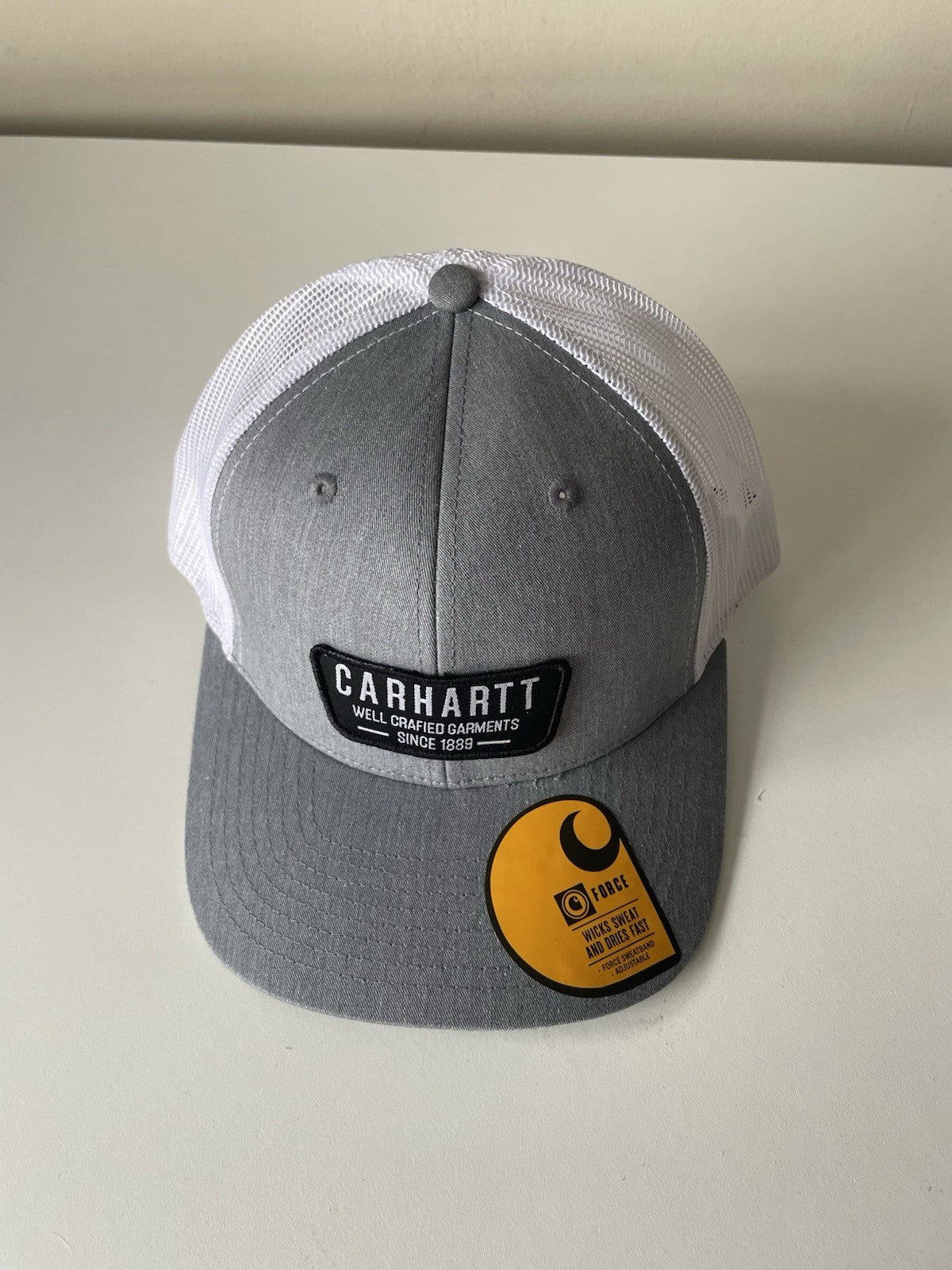 Carhartt  Grey/White Force Cap Canvas Mesh Back Graphic Logo Workwear Cap0