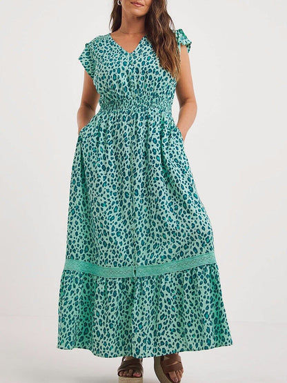 EX Joe Brown Green Leopard Print Lace Maxi Dress 14 16 18 20 22 24 26 28 30 32