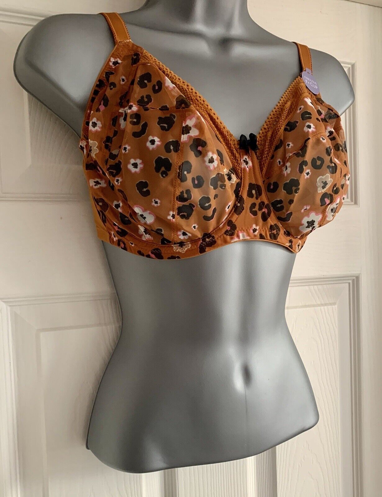 EX M*S Ginger Printed Mesh Underwired Max Support Bra Sizes 32G, 32GG, 32H