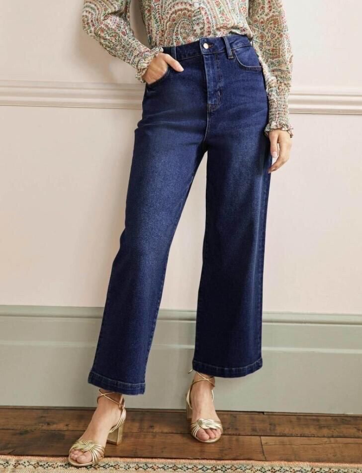 Boden Cropped Wide Leg Jeans Classic Denim Blue High Rise 8-22 Pet, Reg, Long