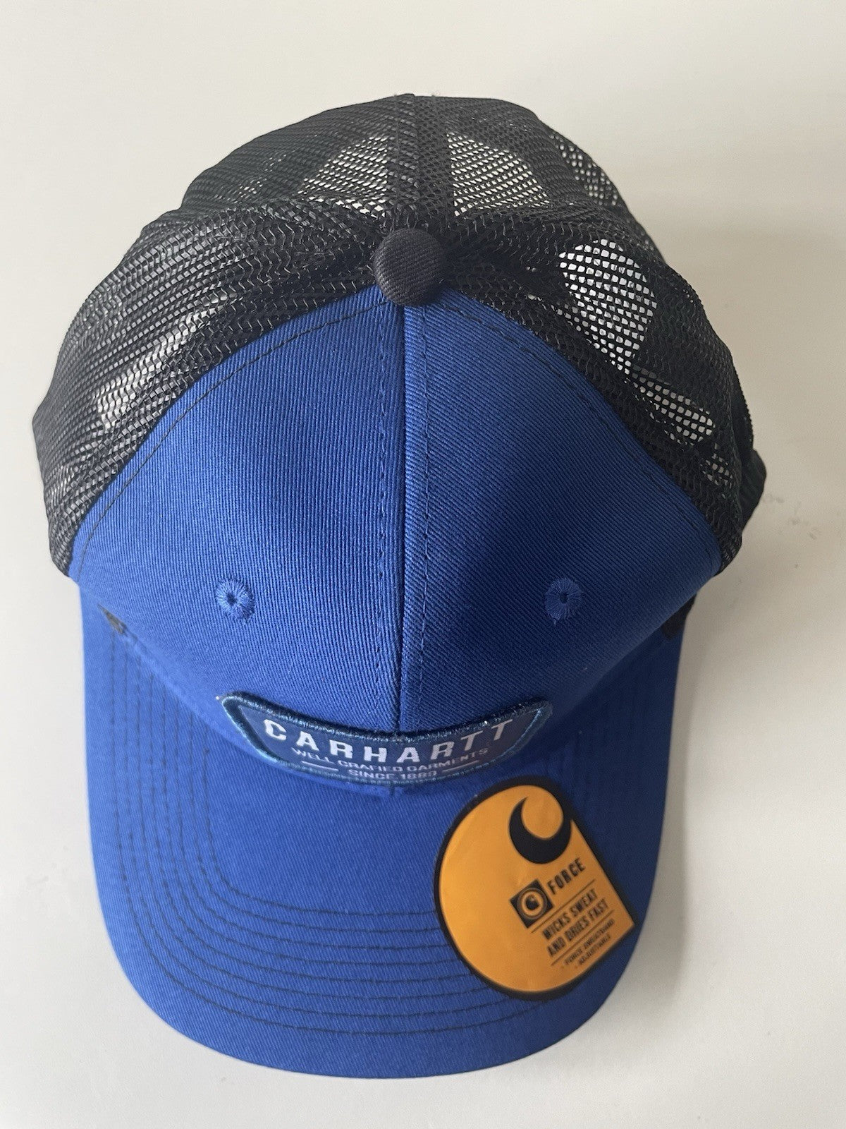 Carhartt Blue/Black Force Cap Canvas Mesh Back Graphic Logo Workwear Cap2