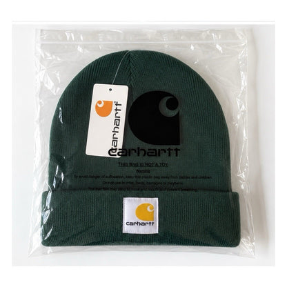 Carhartt Dark Green Beanie Hat Brown Acrylic Rib Knit Workwear Watch Cap Unisex2
