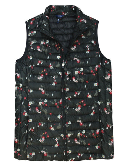 Weekend Black Floral Print Packaway Quilted Gilet Jacket 18, 20, 22, 24, 26