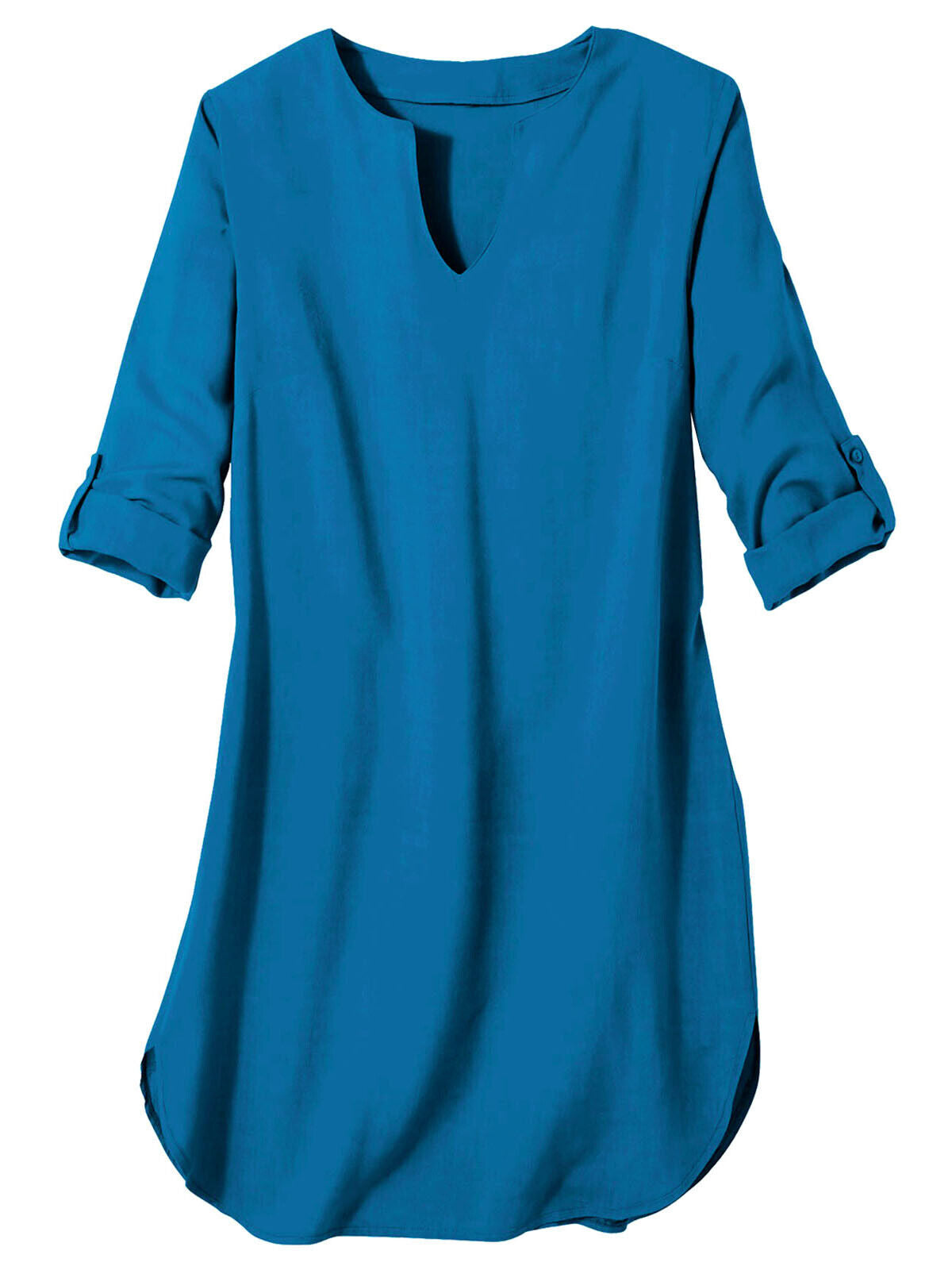 Blancheporte Clay Blue Woven Roll Sleeve Top in Sizes 14, 16, 18, 26