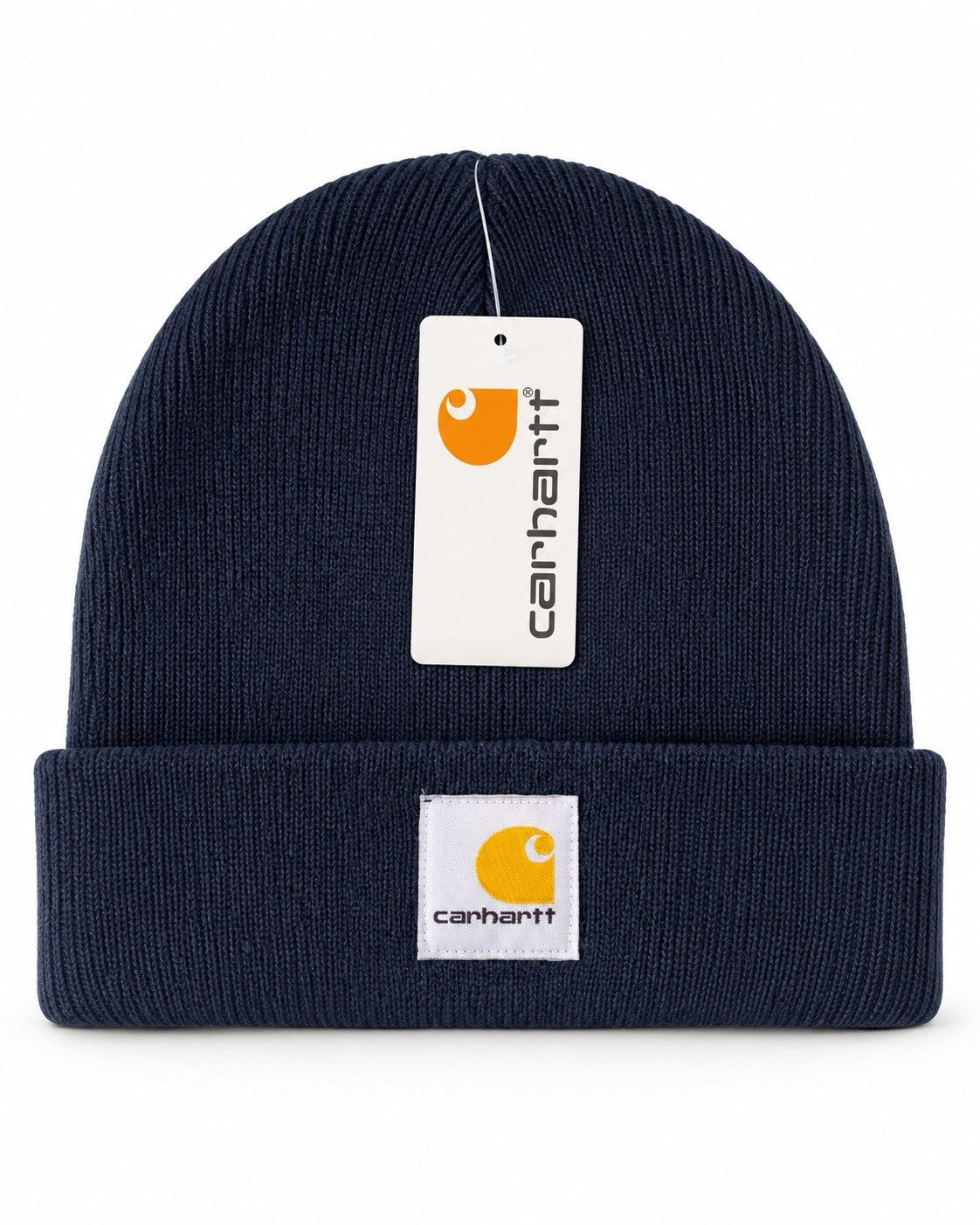 Carhartt Navy Beanie Hat Brown Acrylic Rib Knit Workwear Watch Cap Unisex0