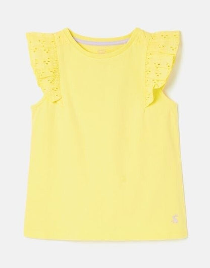 EX Joules Ayra Fabric Mix Flutter Top Primrose Yellow Sizes 2-8 RRP £18.95