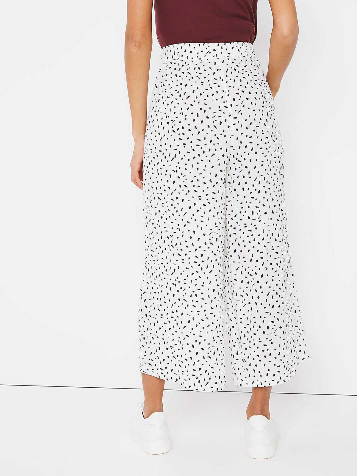 Navy Blue & White Spot Print Culotte Trousers