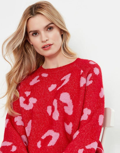 EX Joules Jumper Red Pink Leopard Print Balloon Sleeves Size 8 - 20 RRP £64.95